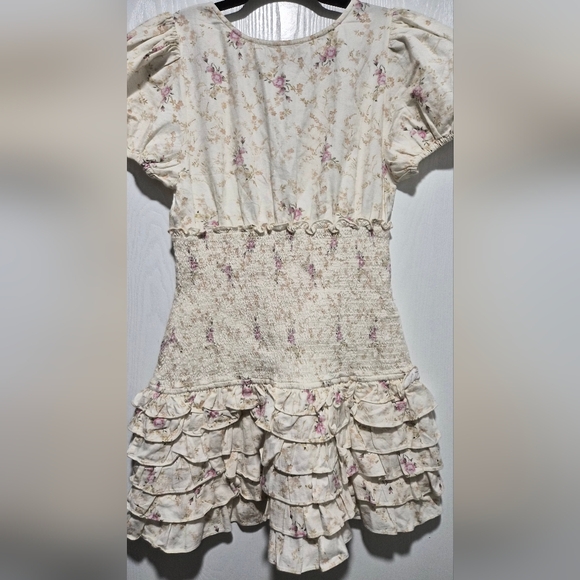 LoveShackFancy Radia Mini V-Neck Smocked Cream Floral Mini Dress Size M - Picture 8 of 9